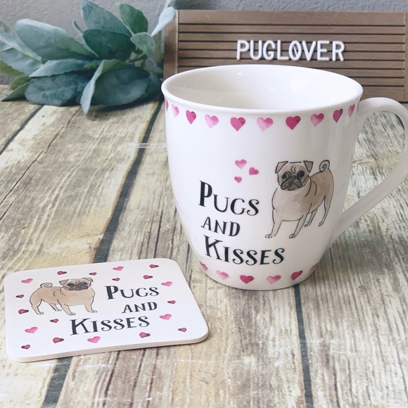 MILLY GREEN mug & coaster { PUGS AND KISSES } - Picture 1 of 2